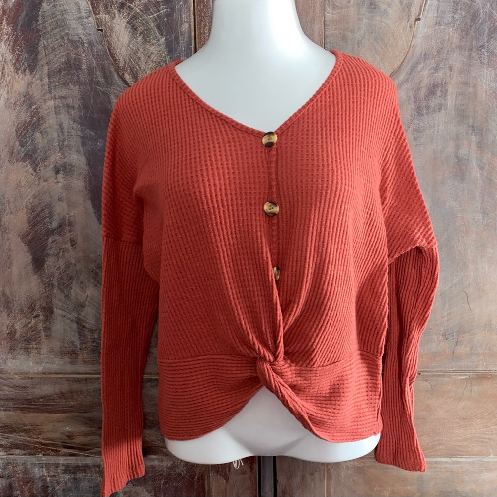 Long sleeve waffle knit shirt